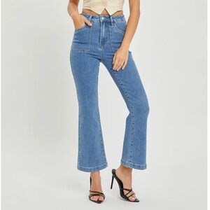 Risen High Rise Patch Pocket Kick Flare Jeans Stretch Medium Wash 3/ 26